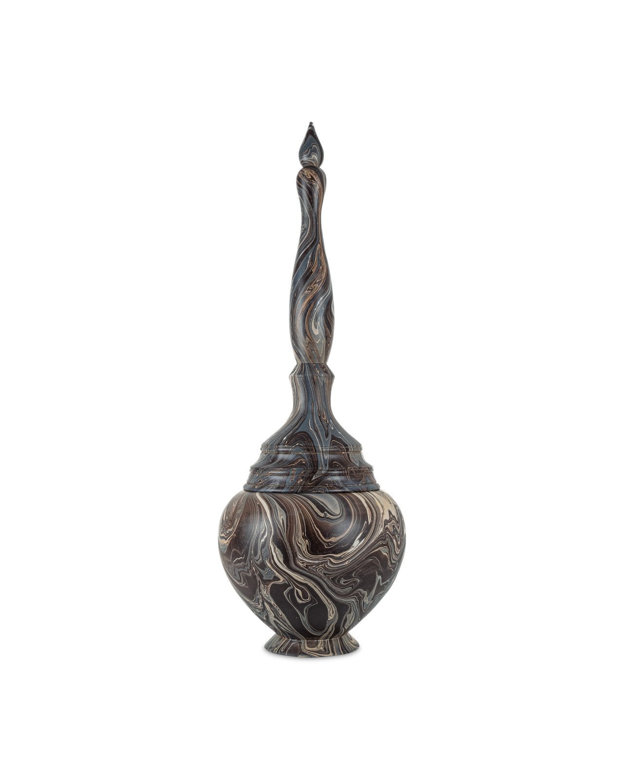 Marbleized Hand Carved Wood Turret Box