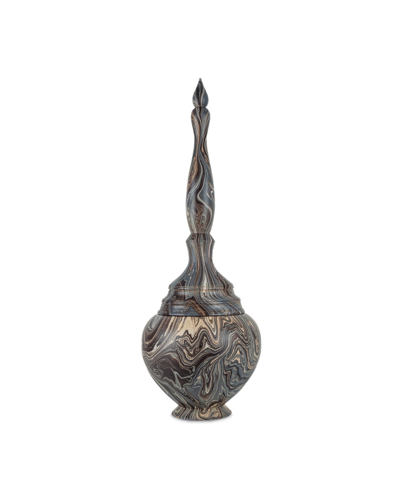 Marbleized Hand Carved Wood Turret Box