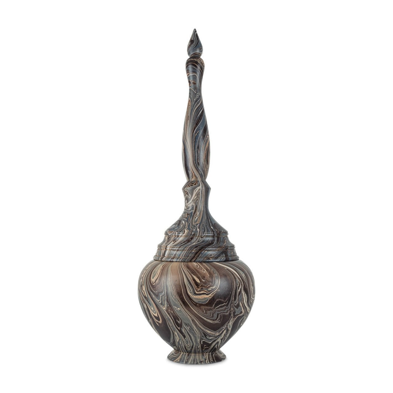 Marbleized Hand Carved Wood Turret Box