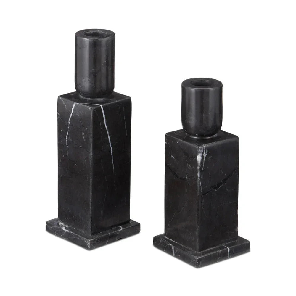 Lithos Modern Onyx Ivory Candle Holder 2PC - LOOMLAN - Currey & Co - Candle Holders