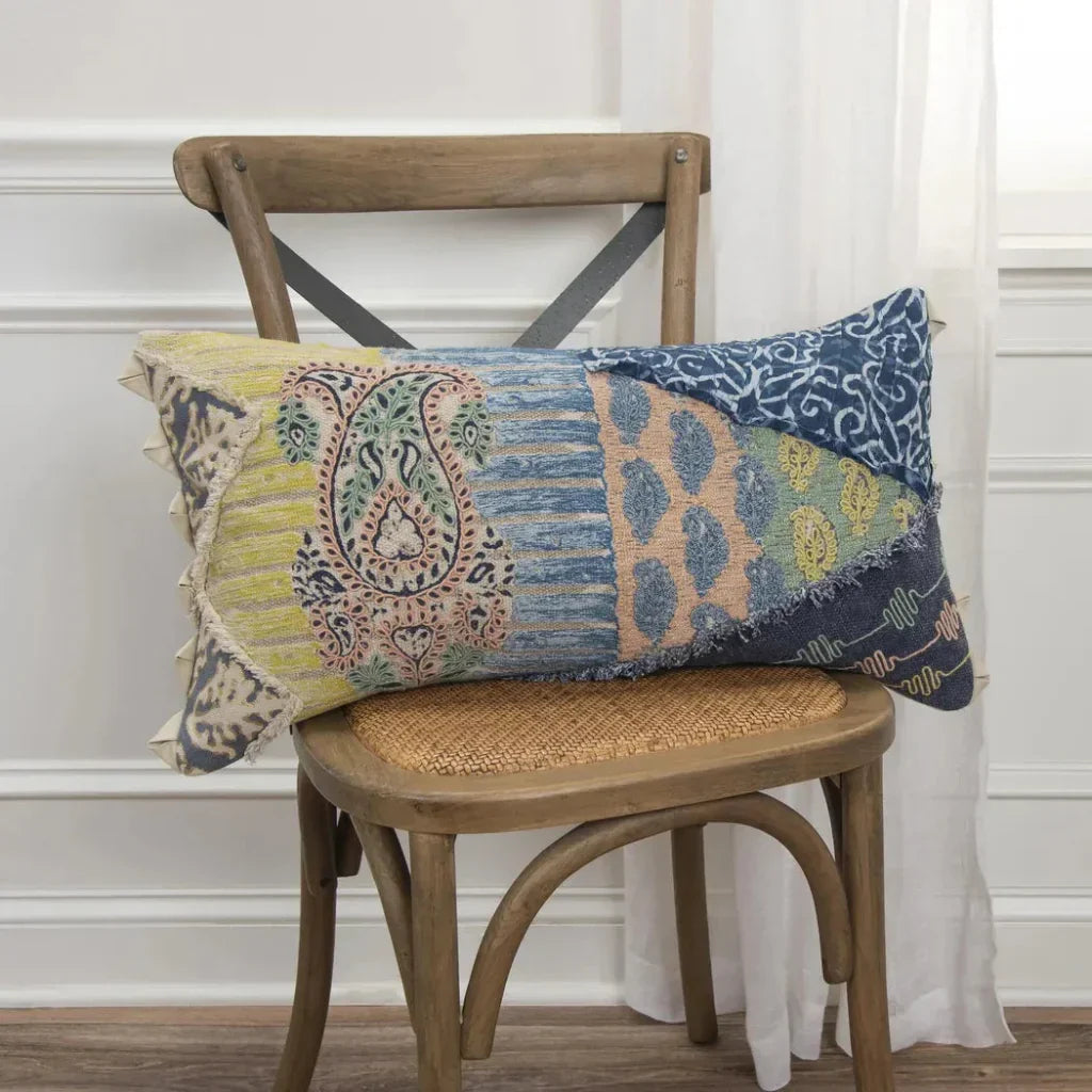 Maxi Boho Green Lumbar Pillow With Insert - LOOMLAN - LOOMLAN - Throw Pillows
