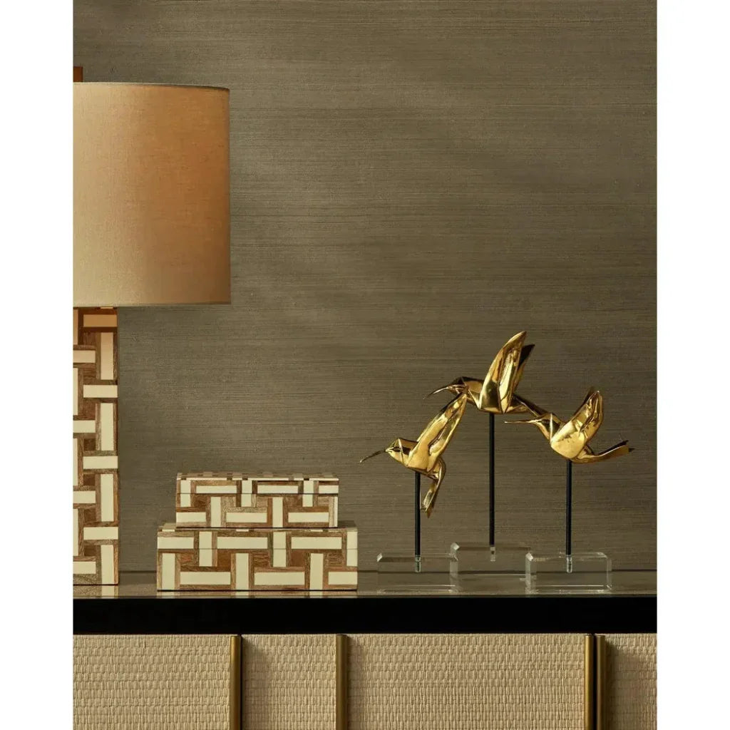 Metal & Acrylic Gold Hummingbirds Sculpture Set of 3 - LOOMLAN - Currey & Co - Statues & Sculptures