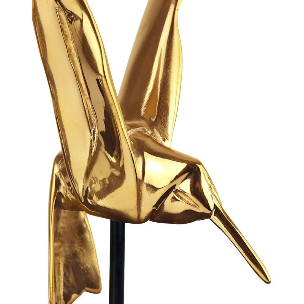 Metal & Acrylic Gold Hummingbirds Sculpture Set of 3 - LOOMLAN - Currey & Co - Statues & Sculptures