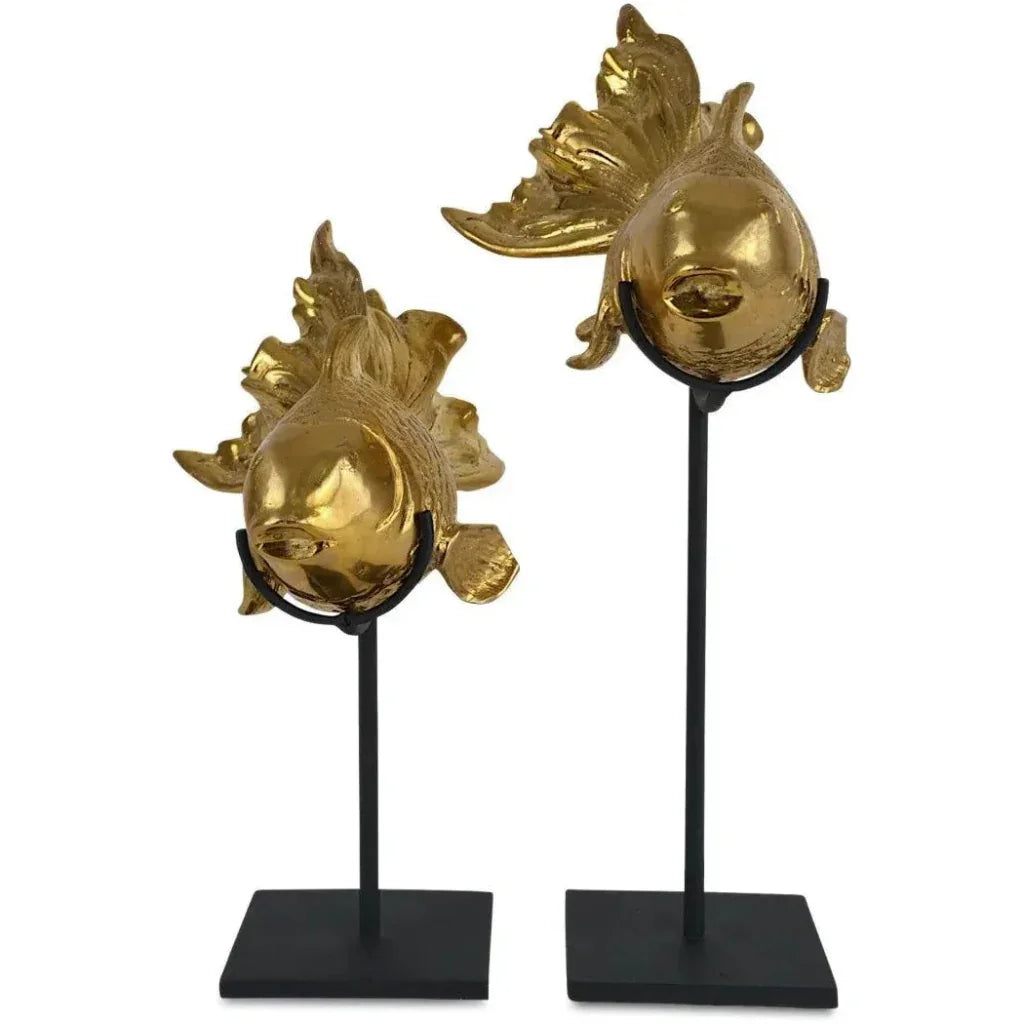 Metal Gold Goldfish Sculpture (Set of 2) - LOOMLAN - Currey & Co - Statues & Sculptures