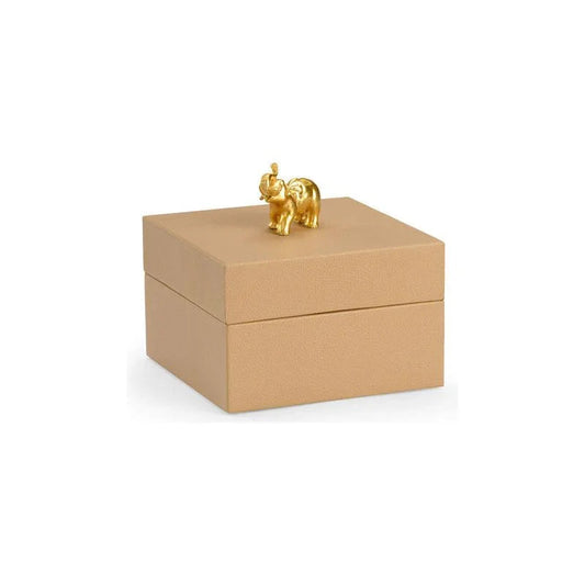 Metallic Gold Elephant Handled Leather Box - LOOMLAN - Chelsea House - Boxes & Bowls