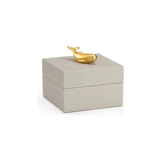 Metallic Gold Whale Handled Faux Leather Box - LOOMLAN - Chelsea House - Boxes & Bowls