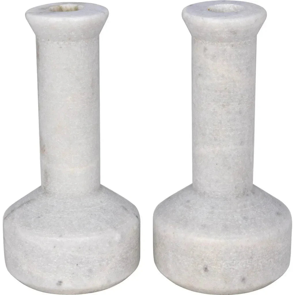 Milos Decorative Marble Candle Holder 2PC - LOOMLAN - Noir - Candle Holders