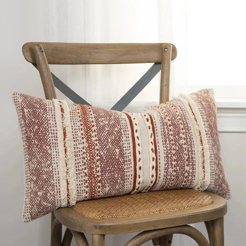 Mimi Striped Rust Red Lumbar Pillow Insert - LOOMLAN - LOOMLAN - Throw Pillows