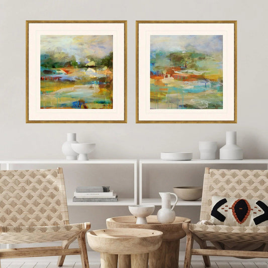 Mist Wood Frame Blue Canvas Art 2PC