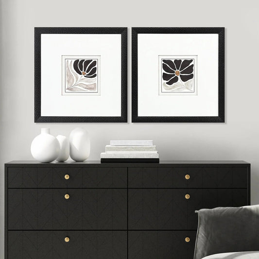 Modern Petals Wood Frame Black Canvas Art 2PC