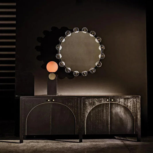 Moira Mirror Glass Details Black Round Wall Mirror - LOOMLAN - Noir - Wall Mirrors