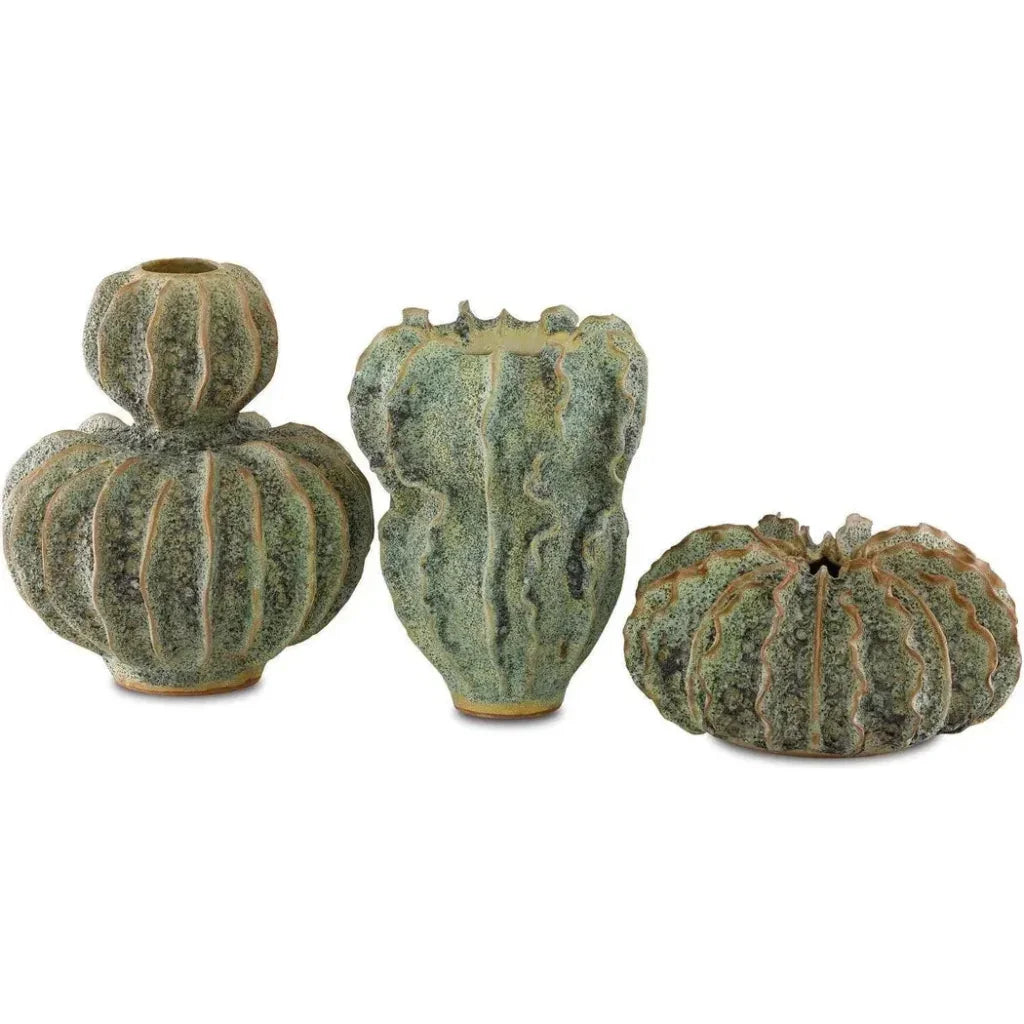 Moss Green Sunken Boat Double Gourd Vase - LOOMLAN - Currey & Co - Vases & Jars