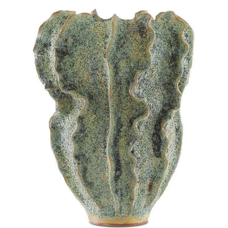 Moss Green Sunken Boat Swirl Vase - LOOMLAN - Currey & Co - Vases & Jars