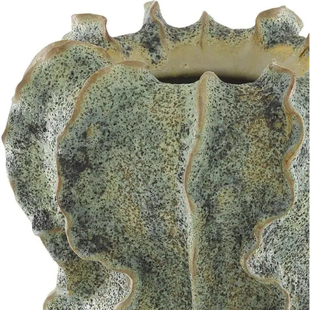 Moss Green Sunken Boat Swirl Vase - LOOMLAN - Currey & Co - Vases & Jars