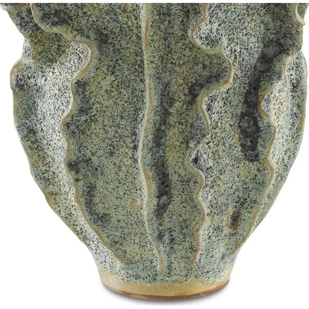 Moss Green Sunken Boat Swirl Vase - LOOMLAN - Currey & Co - Vases & Jars