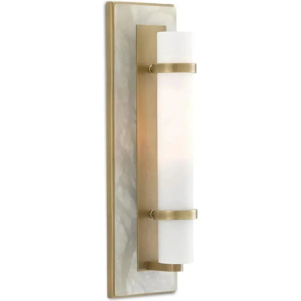 Natural Alabaster White Bruneau Brass Wall Sconce - LOOMLAN - Currey & Co - Wall Sconces