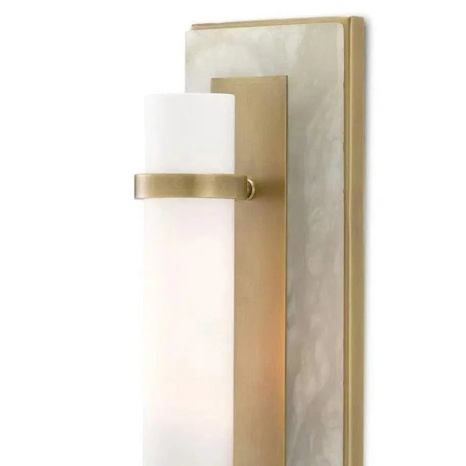 Natural Alabaster White Bruneau Brass Wall Sconce - LOOMLAN - Currey & Co - Wall Sconces