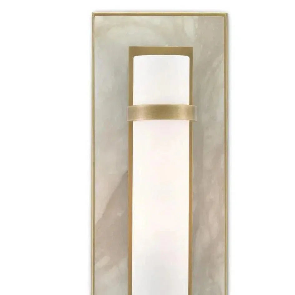 Natural Alabaster White Bruneau Brass Wall Sconce - LOOMLAN - Currey & Co - Wall Sconces