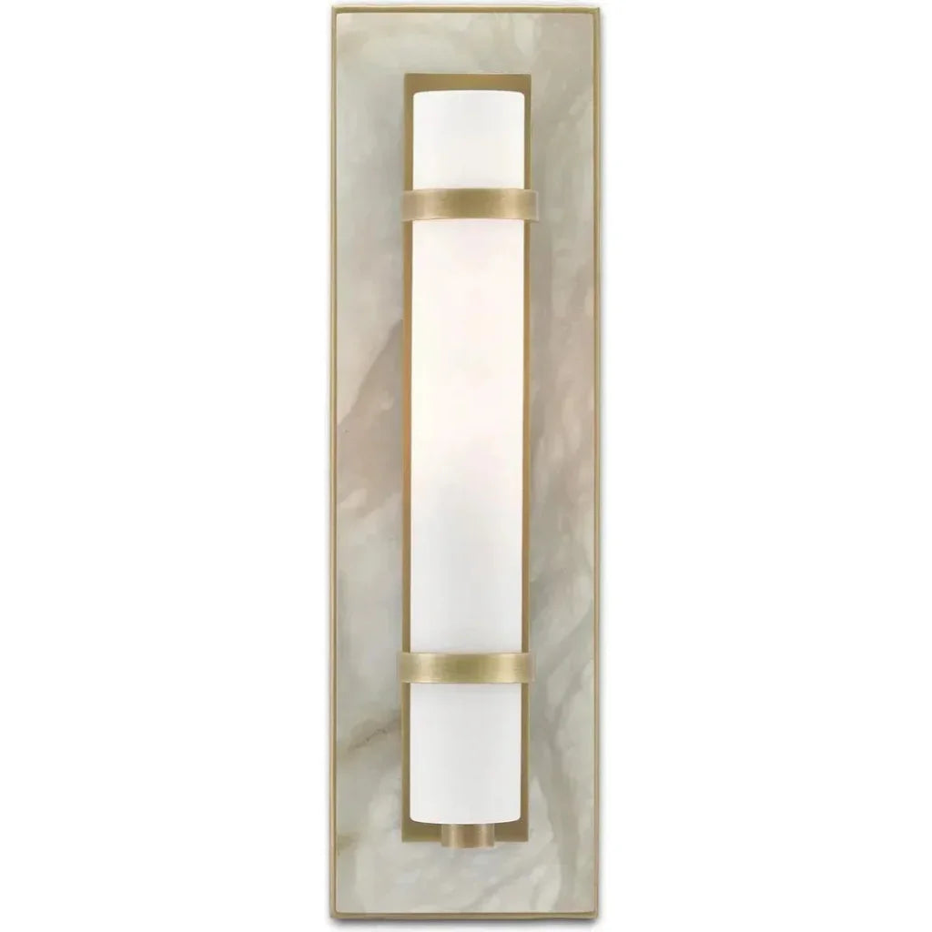 Natural Alabaster White Bruneau Brass Wall Sconce - LOOMLAN - Currey & Co - Wall Sconces