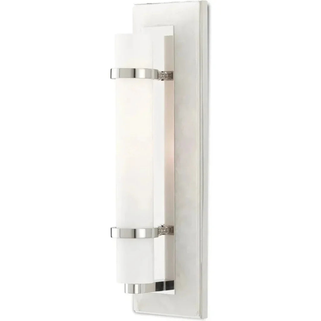 Natural Alabaster White Bruneau Nickel Wall Sconce - LOOMLAN - Currey & Co - Wall Sconces