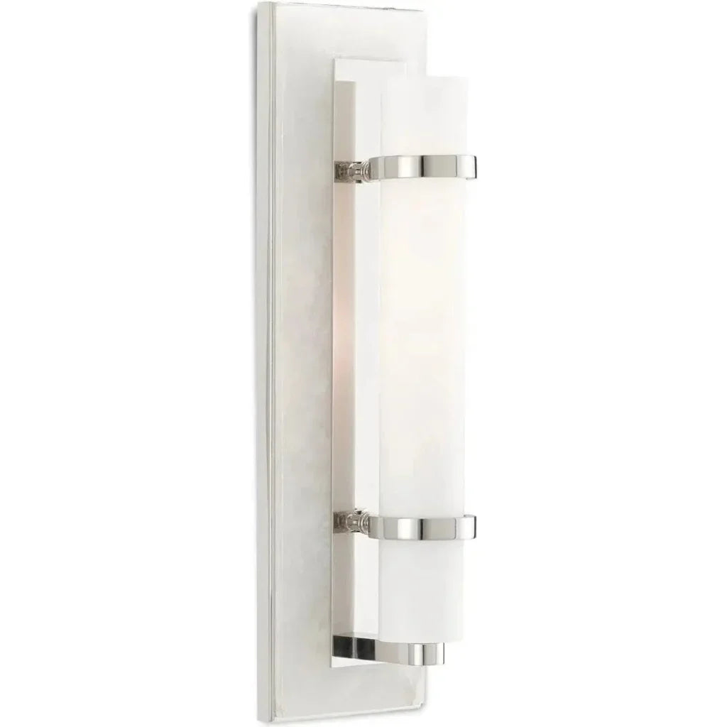 Natural Alabaster White Bruneau Nickel Wall Sconce - LOOMLAN - Currey & Co - Wall Sconces
