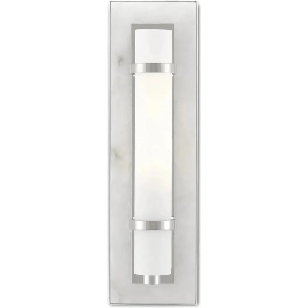 Natural Alabaster White Bruneau Nickel Wall Sconce - LOOMLAN - Currey & Co - Wall Sconces