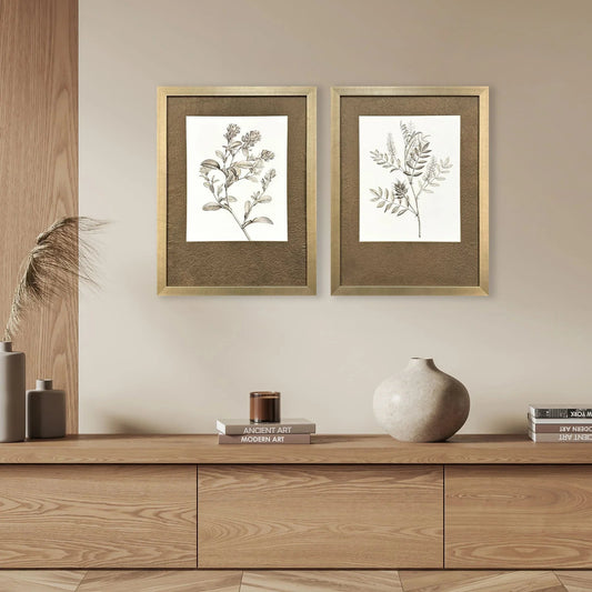 Neutral Botanical Wood Frame Brown Canvas Art 2PC