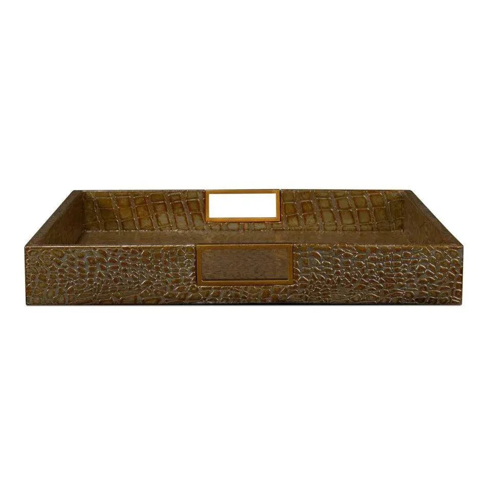 Norton Croco Leather Antique Green Tray - LOOMLAN - Sarreid - Trays