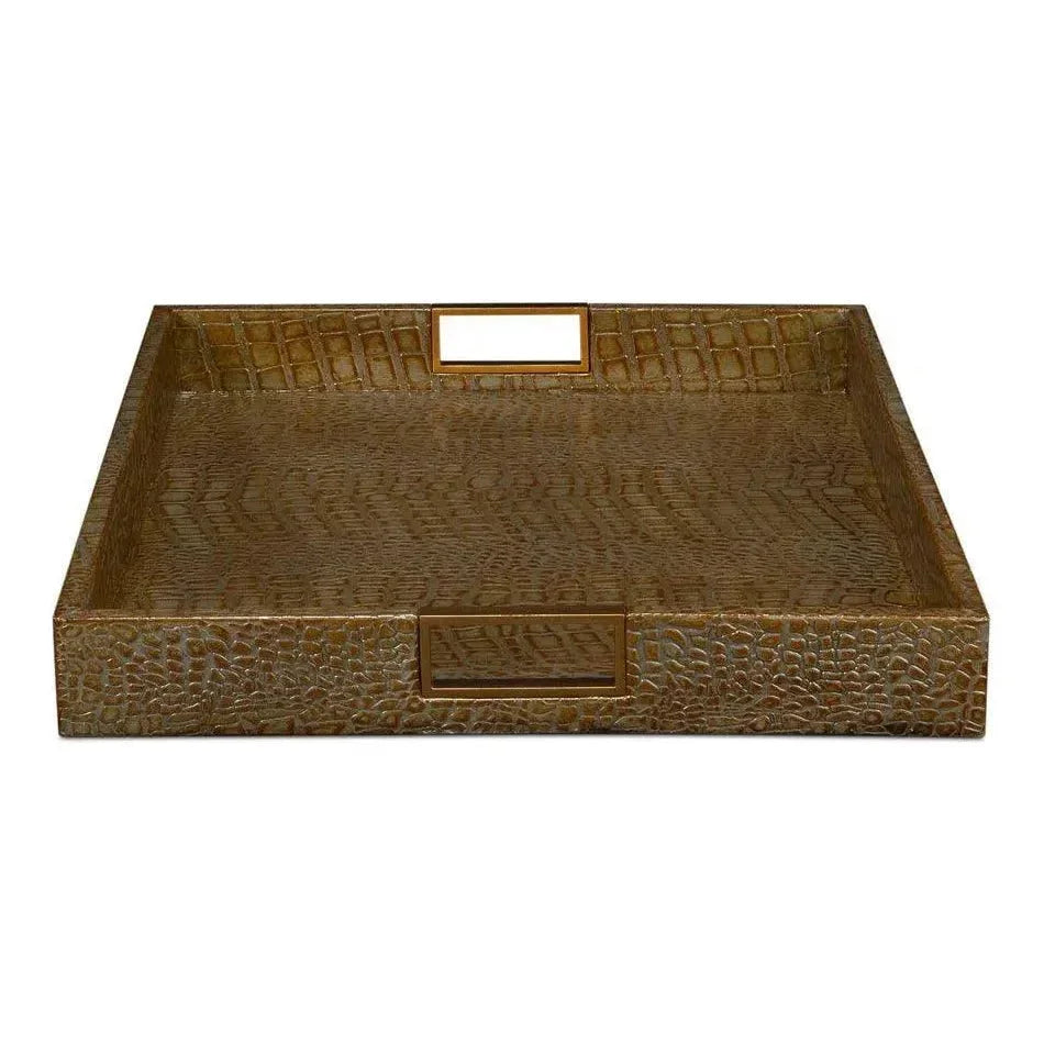 Norton Croco Leather Antique Green Tray - LOOMLAN - Sarreid - Trays