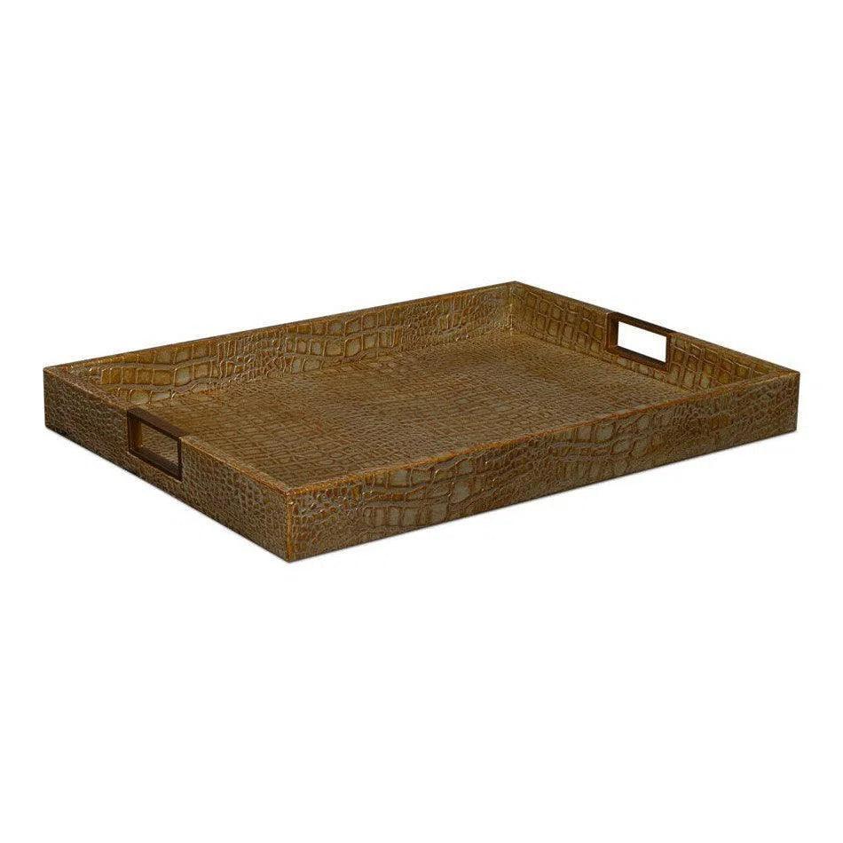 Norton Croco Leather Antique Green Tray - LOOMLAN - Sarreid - Trays