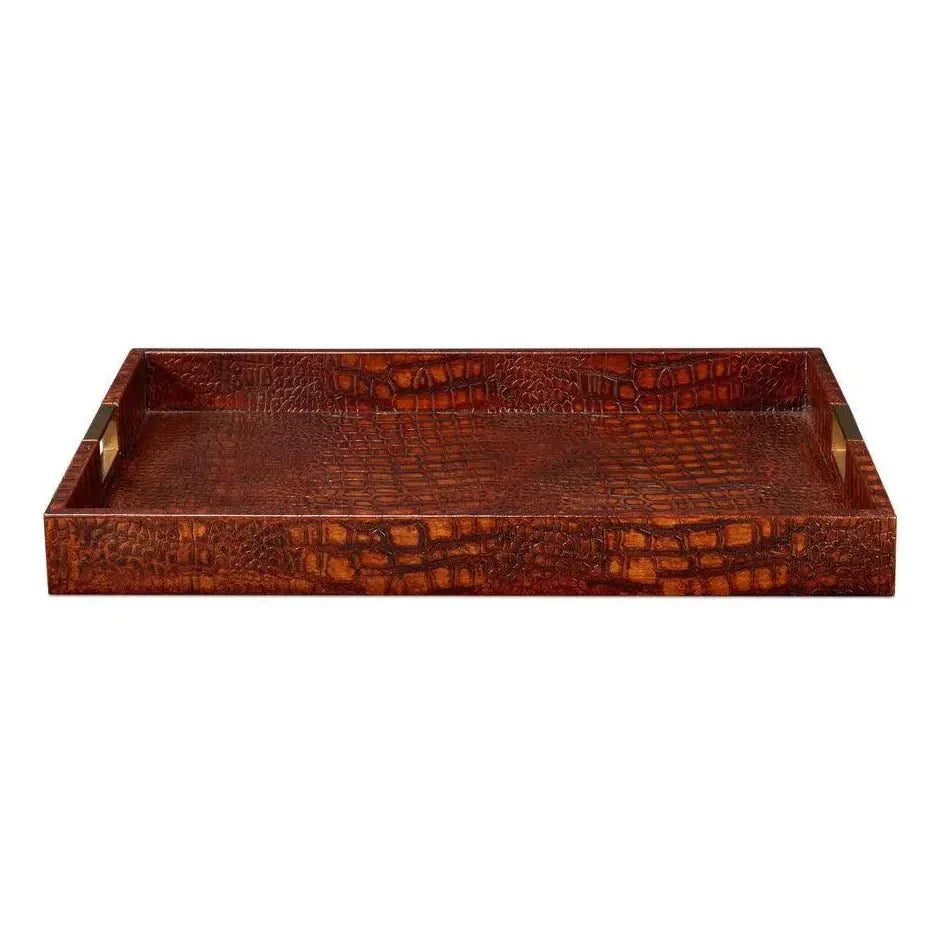 Norton Croco Leather Reddish Brown Tray - LOOMLAN - Sarreid - Trays