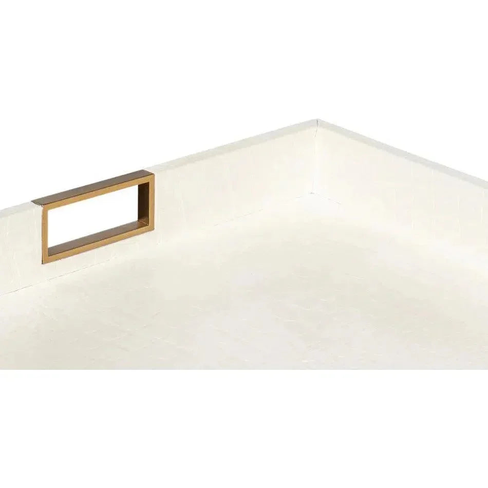 Norton Croco Leather and Brass Ivory Tray - LOOMLAN - Sarreid - Trays