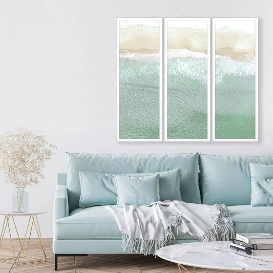 On the Shore Wood Frame Turquoise Canvas Art 3PC