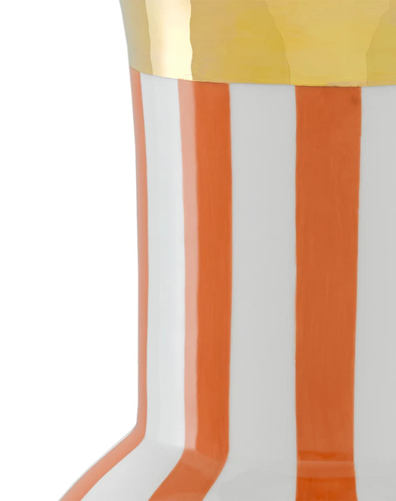 Orange White Gold Black De Luca Coral Stripe Large Vase - LOOMLAN - Currey & Co - Vases & Jars