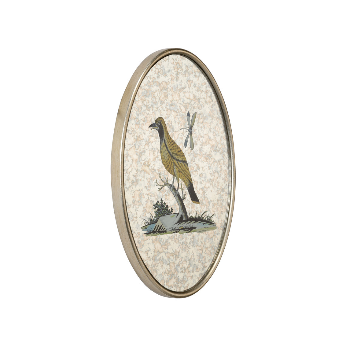 Oval Antiqued Mirrored Bird Canvas Art