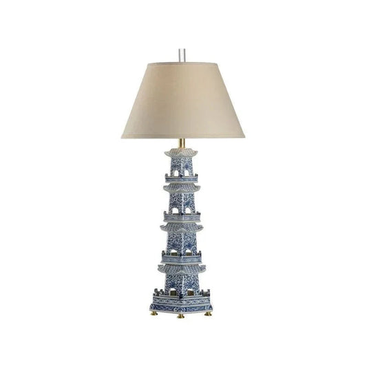 Pagoda Blue White Hand - Crafted Table Lamp - LOOMLAN - Chelsea House - Table Lamps