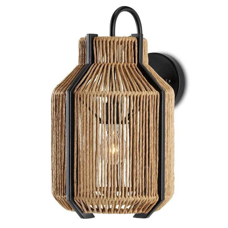 Paper Twine Satin Black Mali Wall Sconce Bunny Williams - LOOMLAN - Currey & Co - Wall Sconces