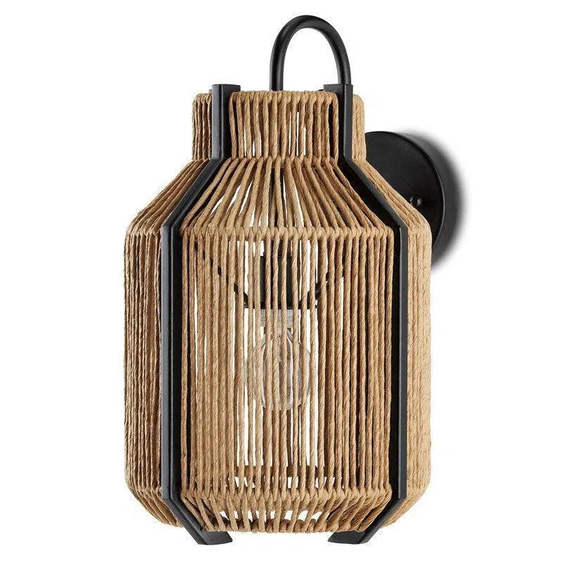 Paper Twine Satin Black Mali Wall Sconce Bunny Williams - LOOMLAN - Currey & Co - Wall Sconces