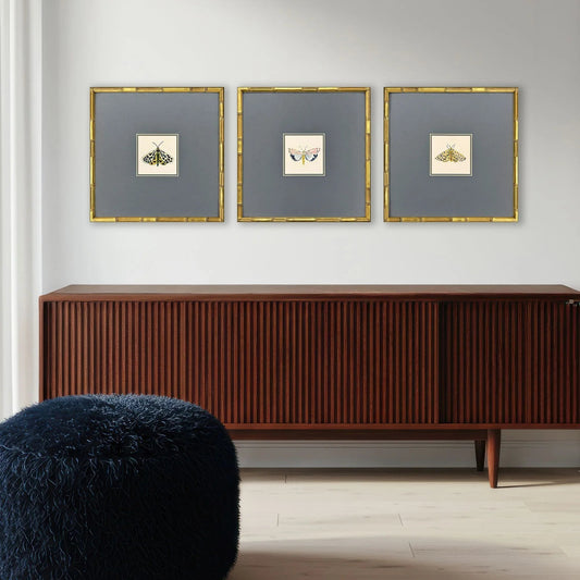 Pastel Moths Wood Frame Green Canvas Art 3PC