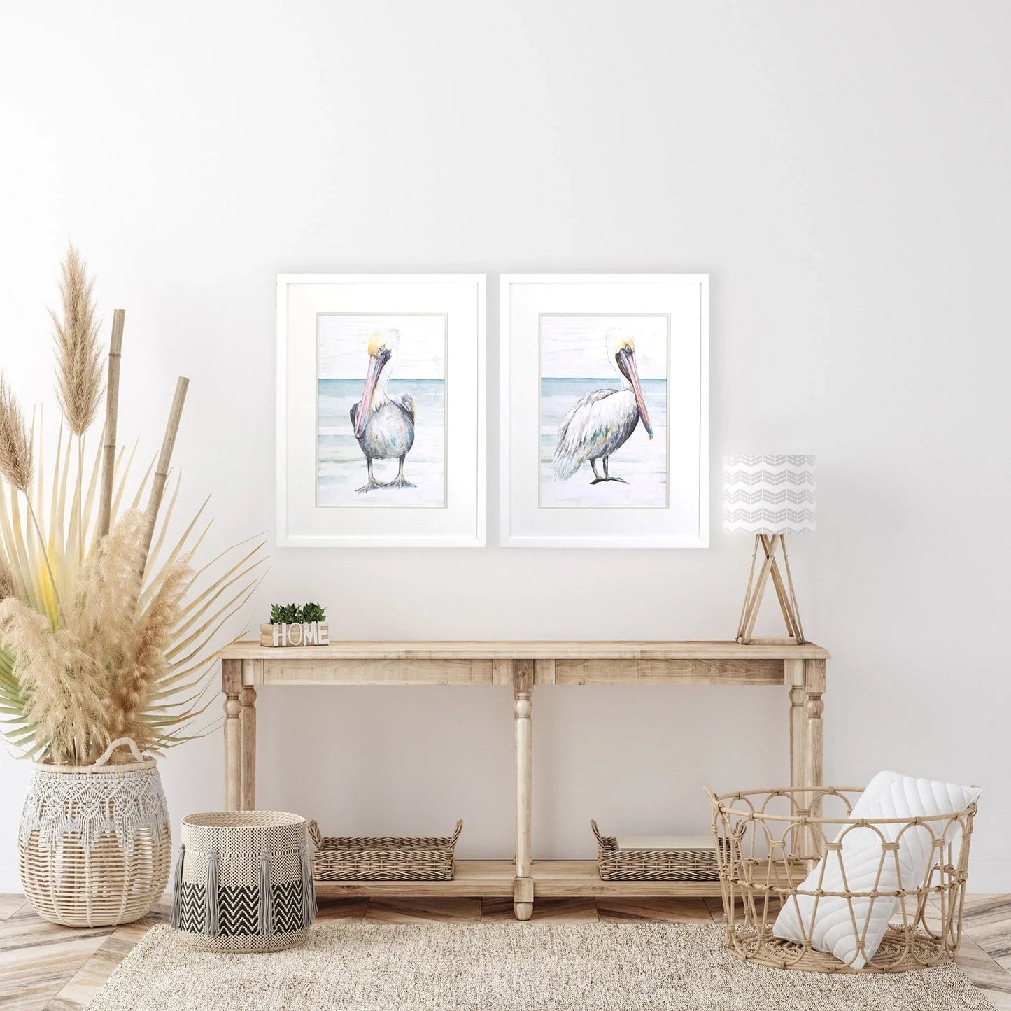 Pelican on the Shore Grey Canvas Art 2PC