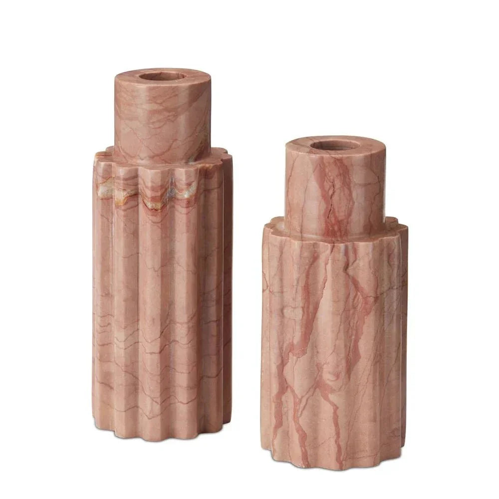 Penrose Pink Marble Candle Holders 2PC - LOOMLAN - Currey & Co - Candle Holders