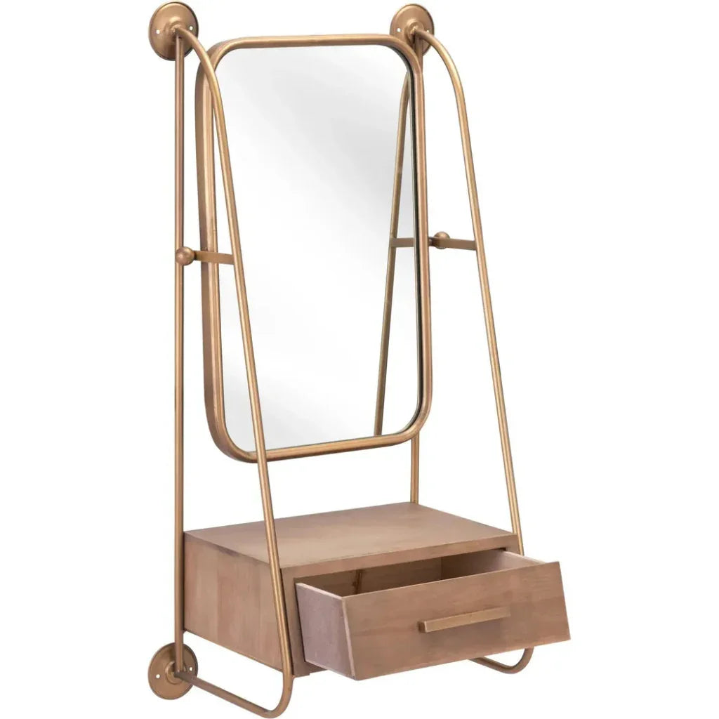 Peralta Mirror Shelf Gold - LOOMLAN - Zuo Modern - Wall Mirrors