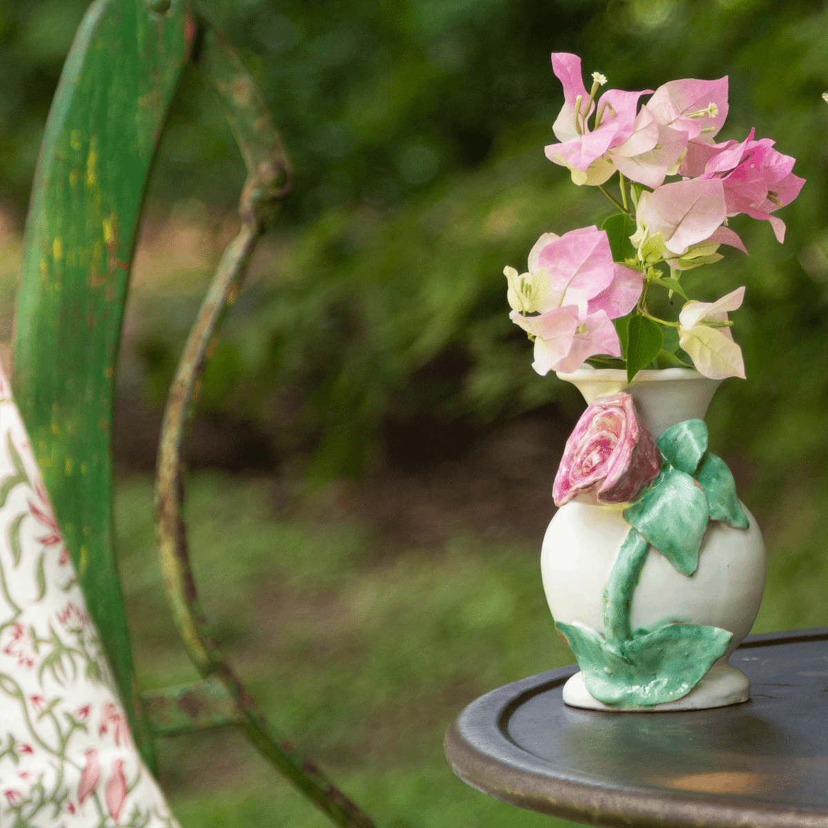 Pink Rose Design Ceramic Outdoor Vase