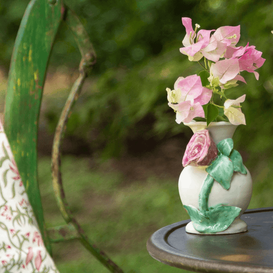 Pink Rose Design Ceramic Outdoor Vase