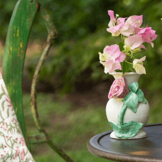 Abigails Pink Rose Design Ceramic Outdoor Vase