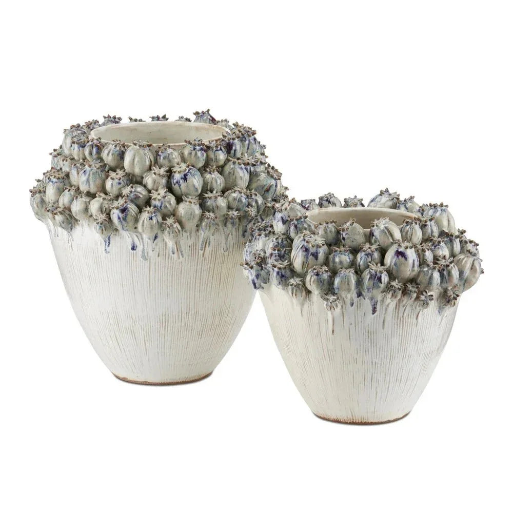 Poppy Pod Crown Hand Blue Ceramic Vase - LOOMLAN - Currey & Co - Vases & Jars