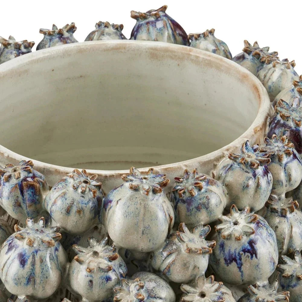 Poppy Pod Crown Hand Blue Ceramic Vase - LOOMLAN - Currey & Co - Vases & Jars