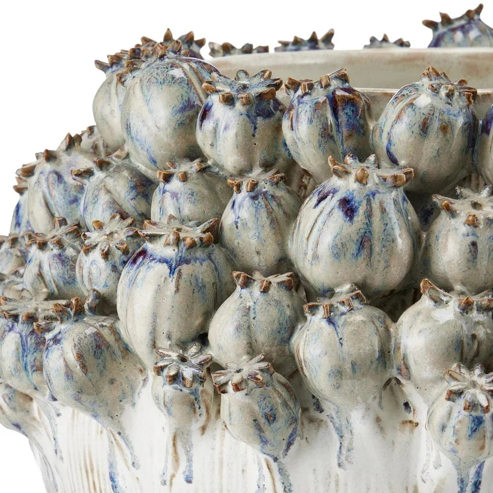 Poppy Pod Crown Hand Blue Ceramic Vase - LOOMLAN - Currey & Co - Vases & Jars
