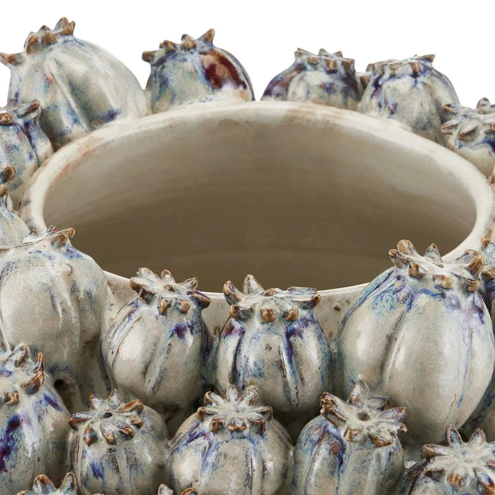 Poppy Pod Crown Hand Blue Ceramic Vase - LOOMLAN - Currey & Co - Vases & Jars