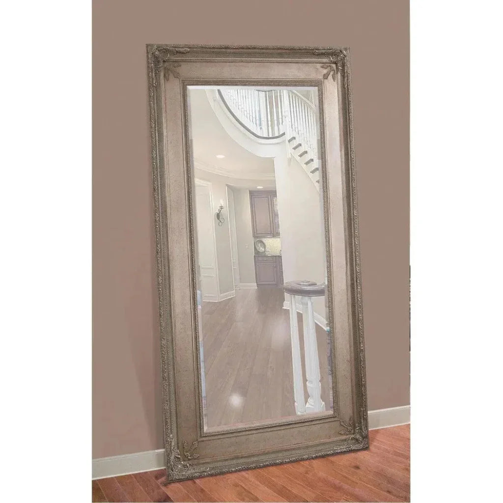 Prazzo Leaner 91" Rectangle Antique Silver Floor Mirror -- view 3